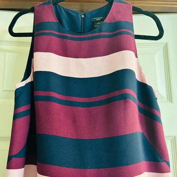 Ann Taylor Factory Sleeveless Burgundy—Multi Stripes Career Casual Dress - Picture 8 of 9